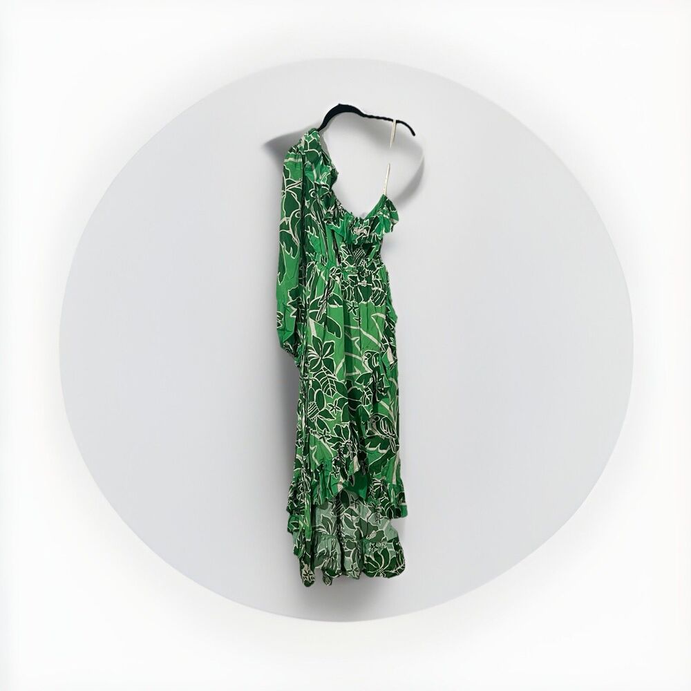 Farm Rio x Anthropologie Printed One-Shoulder Ruffle Maxi Dress Green Medium